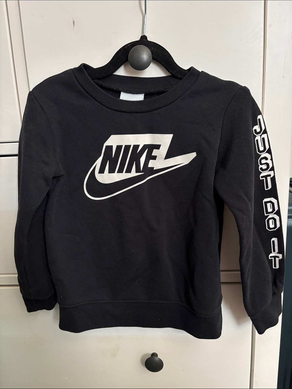 Nike Kids Black Sweatshirt with White Logo and Sleeve Text